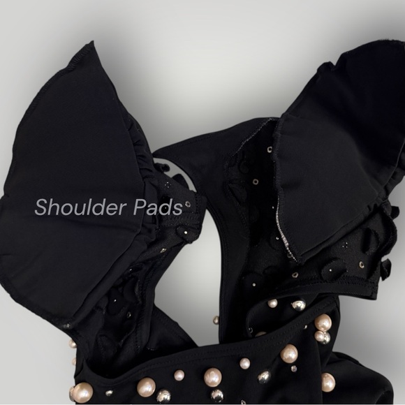 Vintage 1980s Eletra Casadei Pearl & Rhinestone Mini Black Dress -  Size Medium - Picture 8 of 10